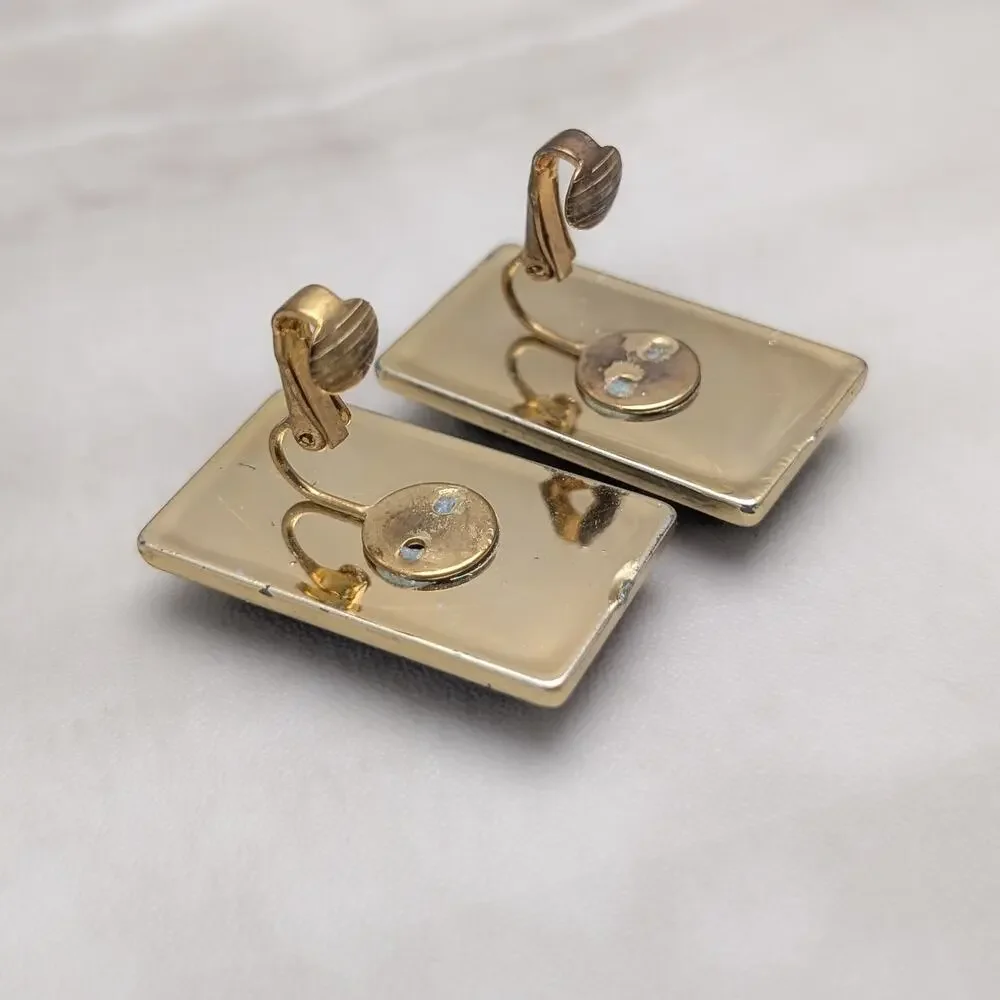 Vintage Clip On Earrings 1.75" Black with Gold Tone Halo Large - Fair Condition_6